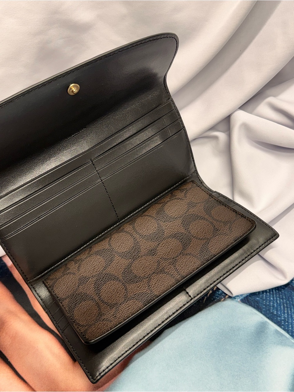 (new+tag) Coach Black Leather & Brown Signature Bifold Wallet + Checkbook Insert - Picture 5 of 11